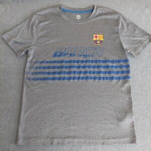 FC Barcelona Barca Gray Soccer Jersey Tee Shirt Large L Poly Dry Fit